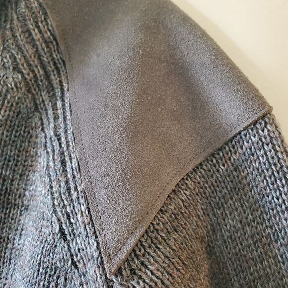 Wool Overs Mens L British Wool Leather Elbow Shoulder Patches Sweater 1/4 Zip - Picture 3 of 13